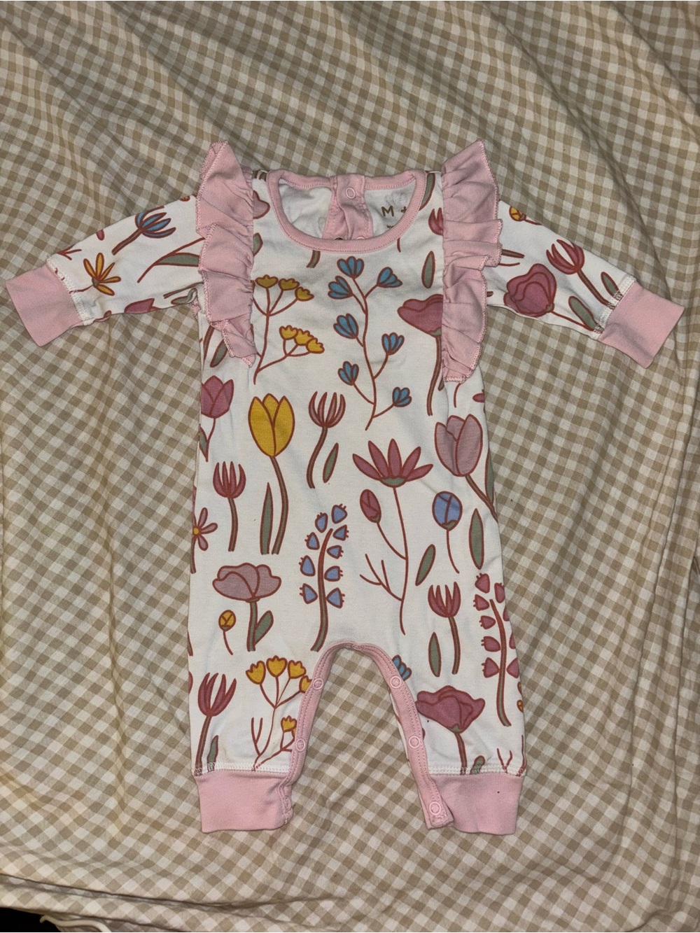 Pink Floral Ruffle Baby One-Piece Bodysuit